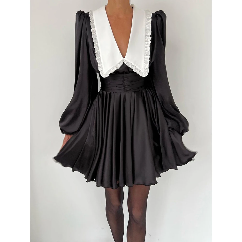 2024 Peter Pan Collar Mini Dress for Women Spring Summer Ladies Chic Lantern Sleeve Short Party Dress Evening Dress 2024 Peter Pan Collar Mini Dress for Women Spring Summer Ladies Chic Lantern Sleeve Short Party Dress Evening Dress