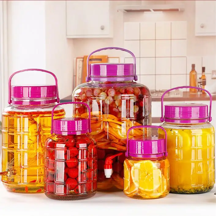 Multiple Sizes Large Capacity Clear Round Large Glass Barrel Food Storage Glass Pickles Plum Wine Jar With Sealing Lid