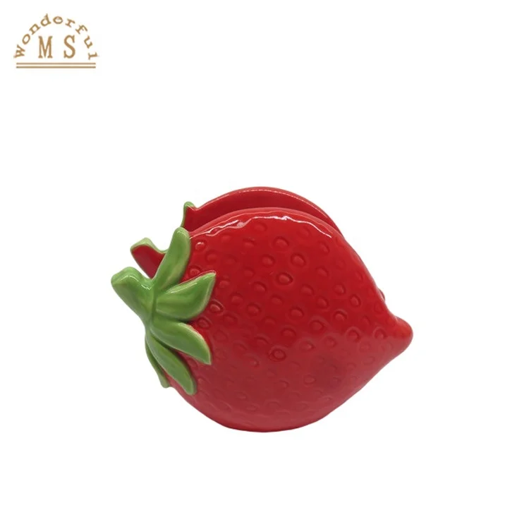 Strawberry Shape Napkin Holders Spoon 3d Fruit Style Kitchen Ceramic Tableware Set