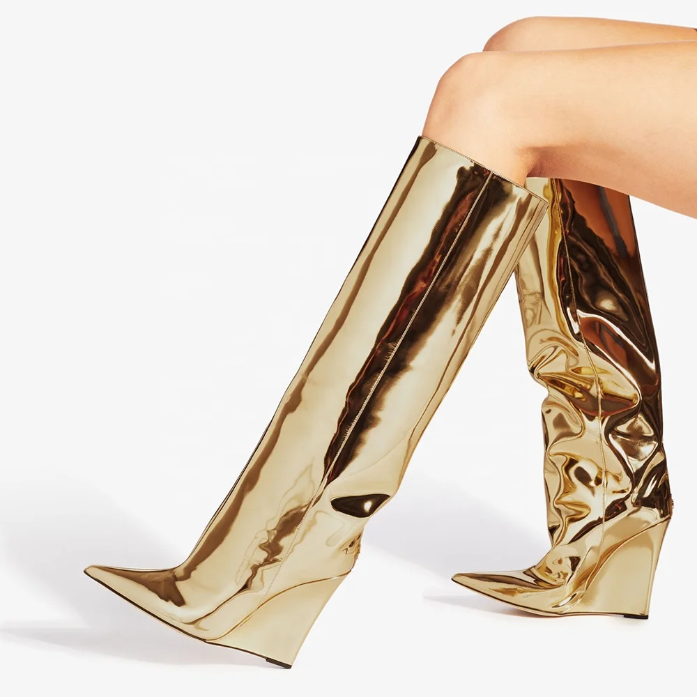 Metal Cap Toe Boots With Pull Tab XYD Women's Block Heel Knee High