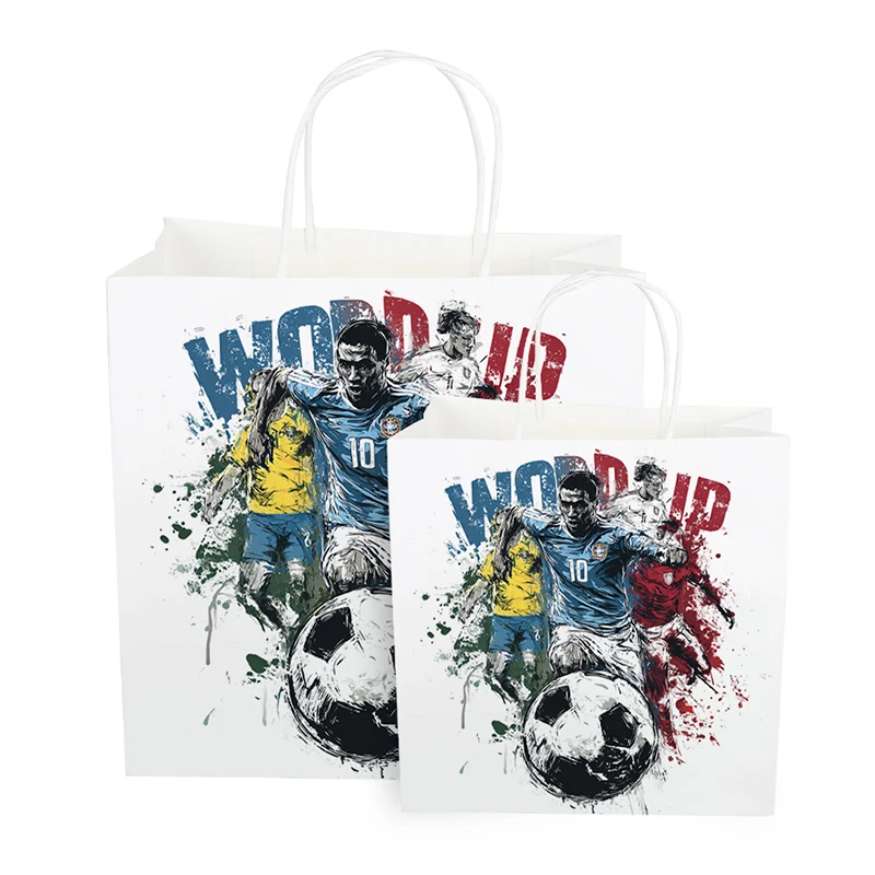 World Cup Biodegradable Paper Bag Custom Printed Retail Packaging Tote for Football Soccer Event Merchandise Display