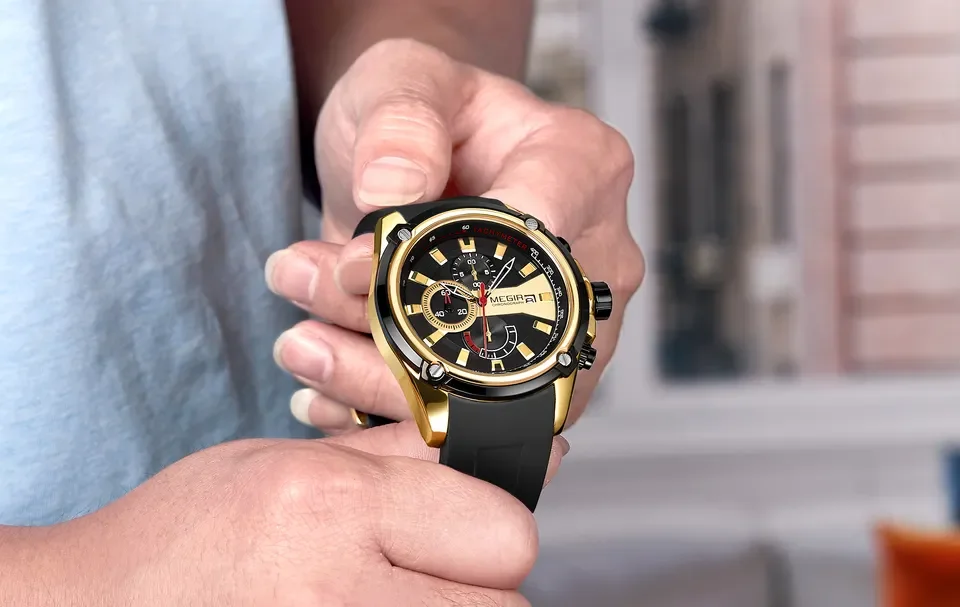 Megir orologio da uomo in oro di marca 2086 elegante cinturino in