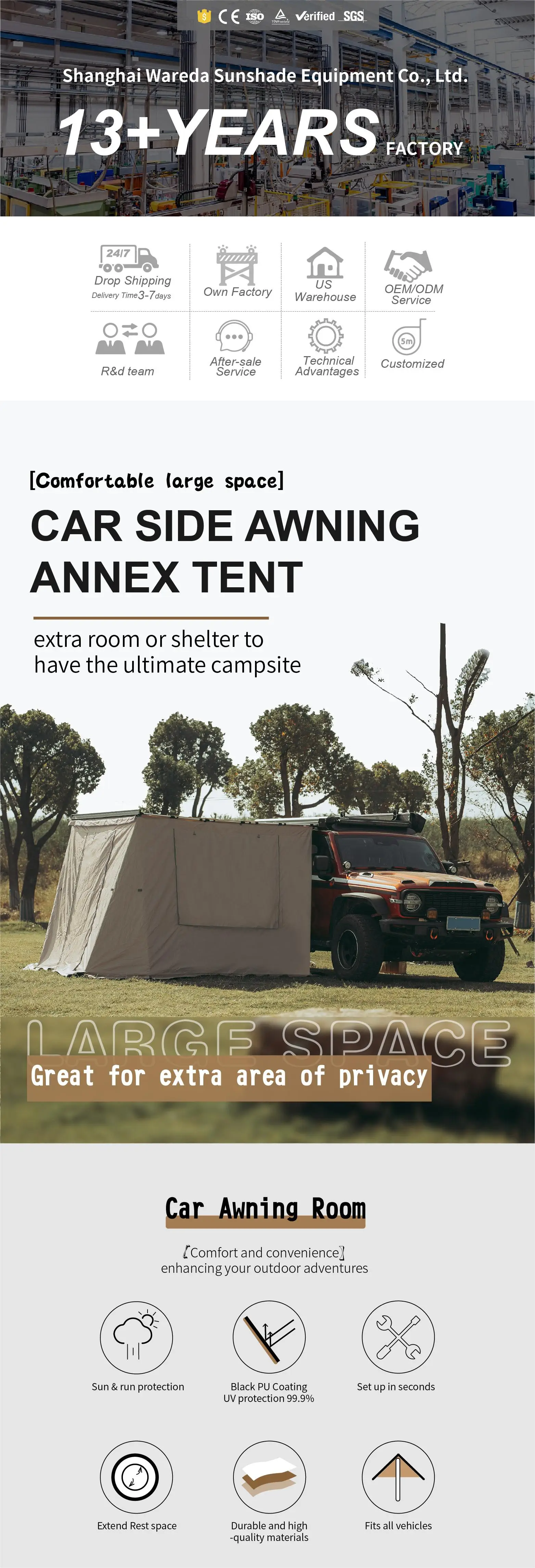 Yescampro 2m X 3m Awning Roof Top Tent Camper Trailer 4wd 4x4 Camping