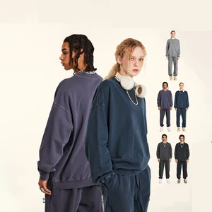 380 Gsm 100% Cotton Crew Neck Acid Wash Vintage Long Sleeves Unisex Oversized Sweatshirt Heavyweight Sports Sweatshirt