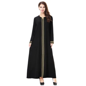 Dubai Modest Plus Size Breathable Polyester Ankle Length Abaya Dress Middle East Muslim Women One Piece