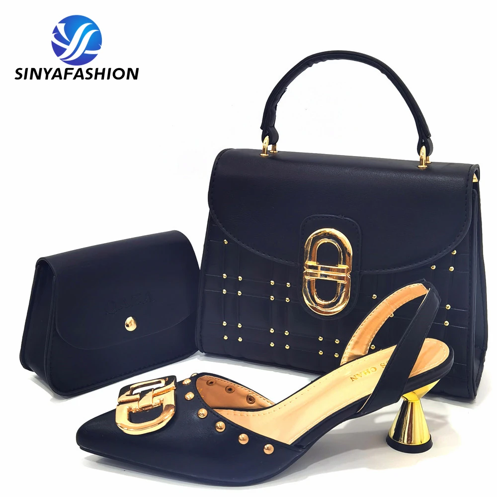 Pu Italian Handmade Shoes Matching Bag Set High Quality Sinya New