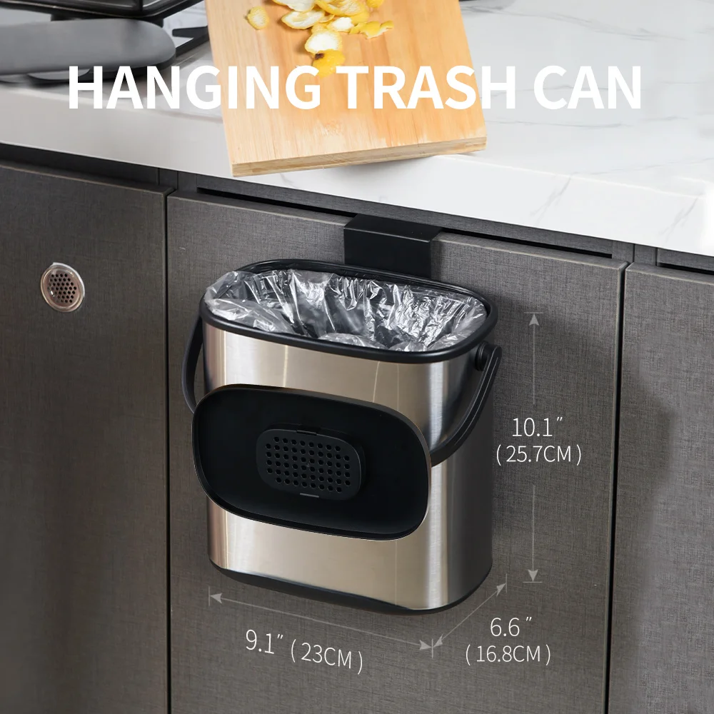 Bathroom Garbage Can Wall Wall Mounted Waste Bin Food Waste Compost Bin Kitchen Stainless ...