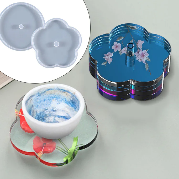 Creative Rotating Axis Flower Coaster Epoxy Resin Mold Cup Mat Silicone Mould DIY Crafts Ornaments Home Decorations Casting Tool