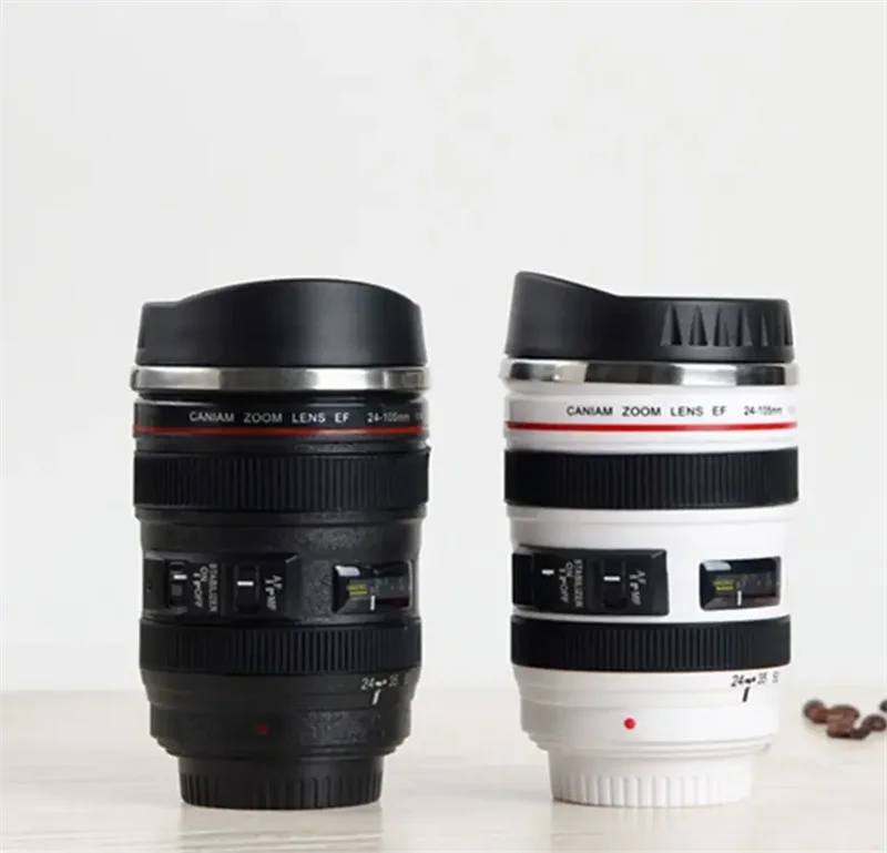 Custom Stainless Steel Camera Lens with Lid Travel Mug American Style Novelty Design Metal Tumbler Cups for Coffee Drinking