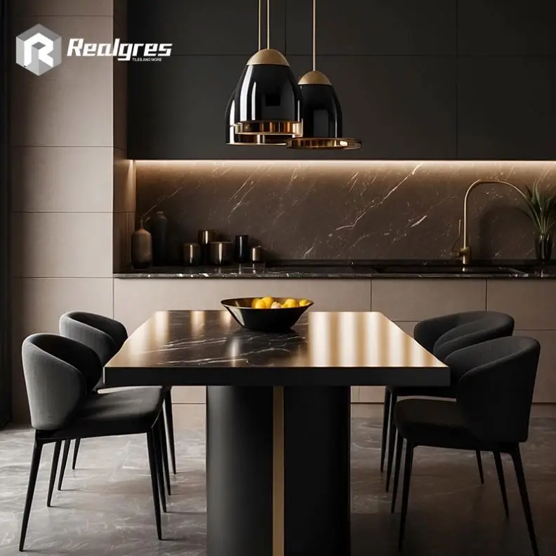 Realgres Modern Simple Designs Built in Kitchen Hanging Cabinets Customized Durable Black Lacquer Kitchen Units Set Furniture