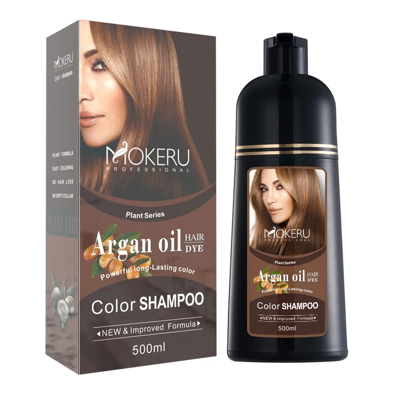 OEM Customize Wholesale Mokeru Natural Argan Oil Extract Fast Hair Color Shampoo for Women Dry Hair Dye Permanent Shampoo