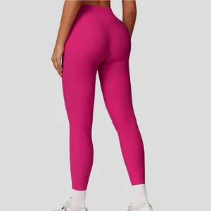 High Waist Seamless Ribbed Leggings Lightweight Yoga Pants for Outdoor Running Push Training Gym Workout-Solid Pattern