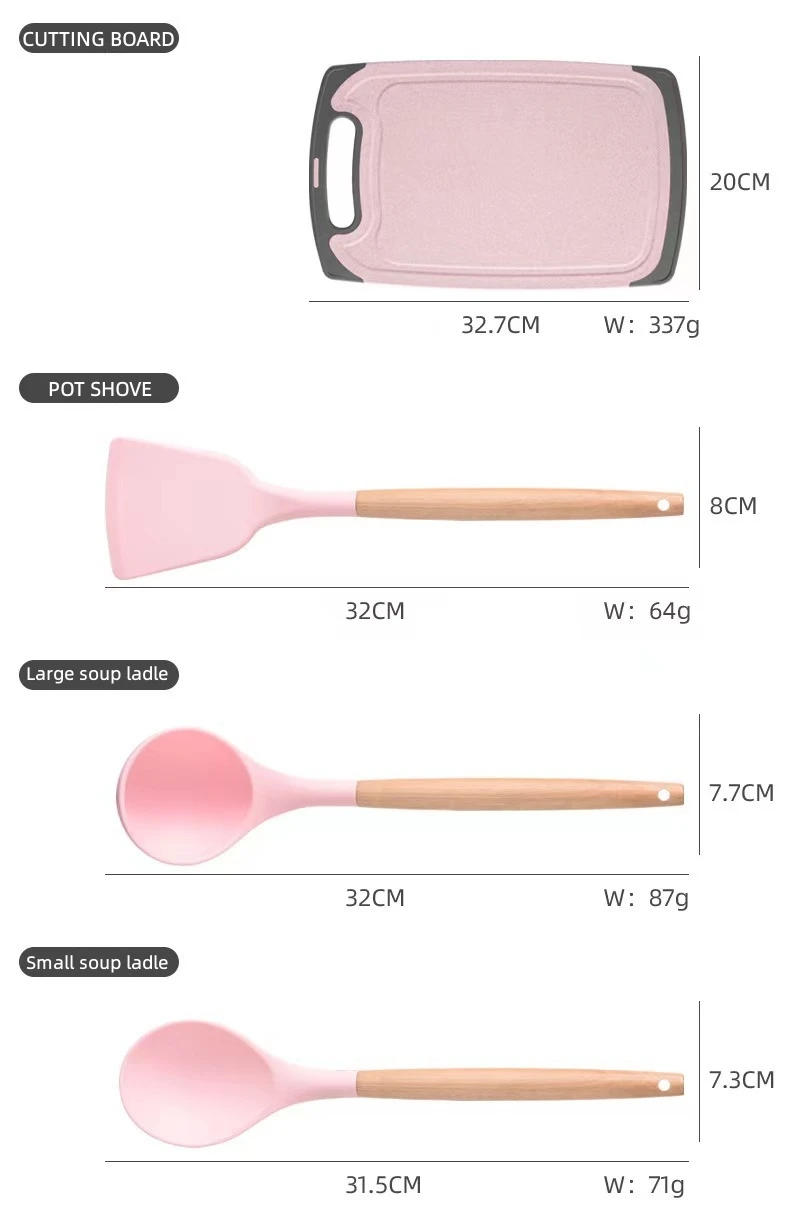 Custom 19piece Set Of Silica Gel Kitchen Utensil Set With Wooden