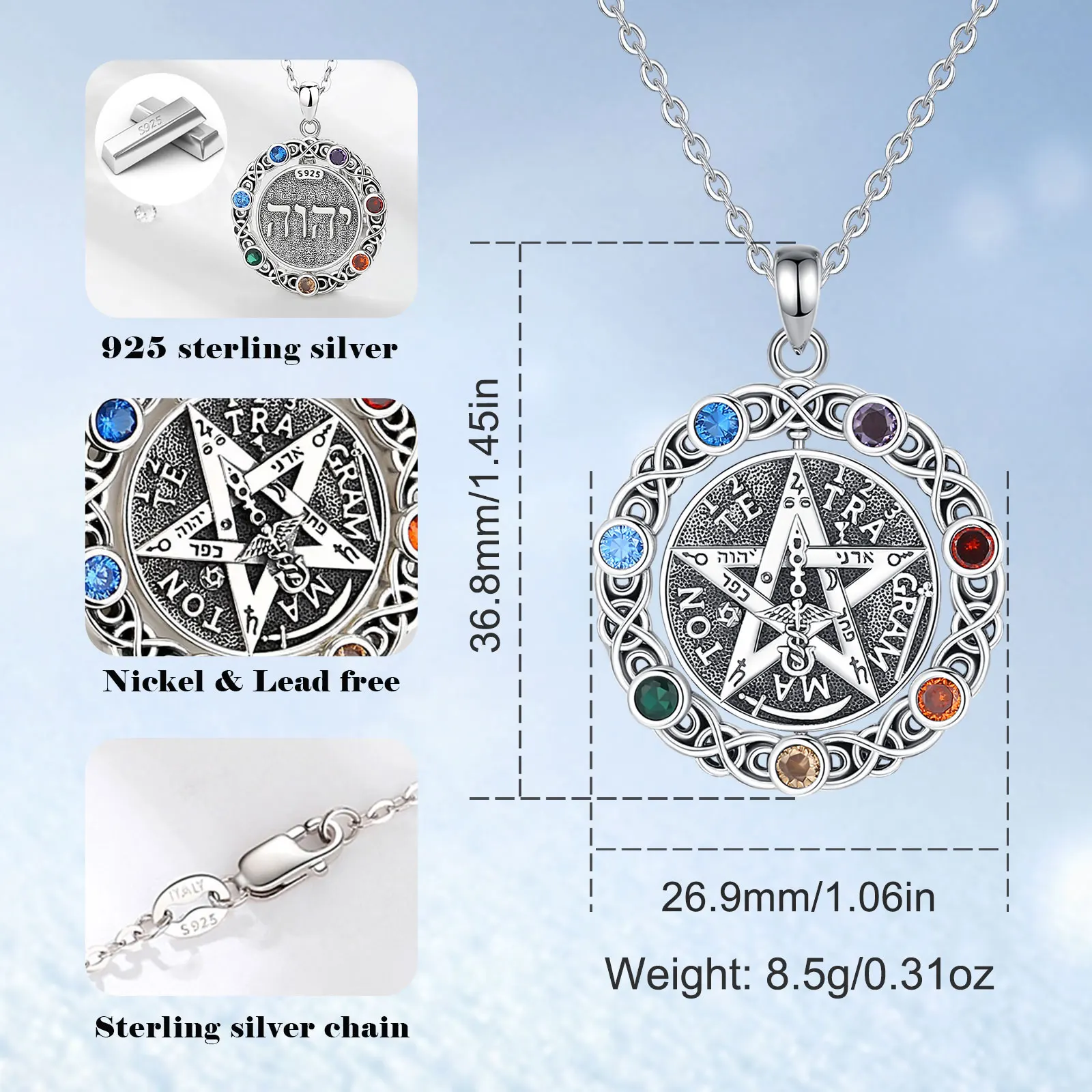 Merryshine 925 Sterling Silver Rotatable Wiccan Magic Amulet 