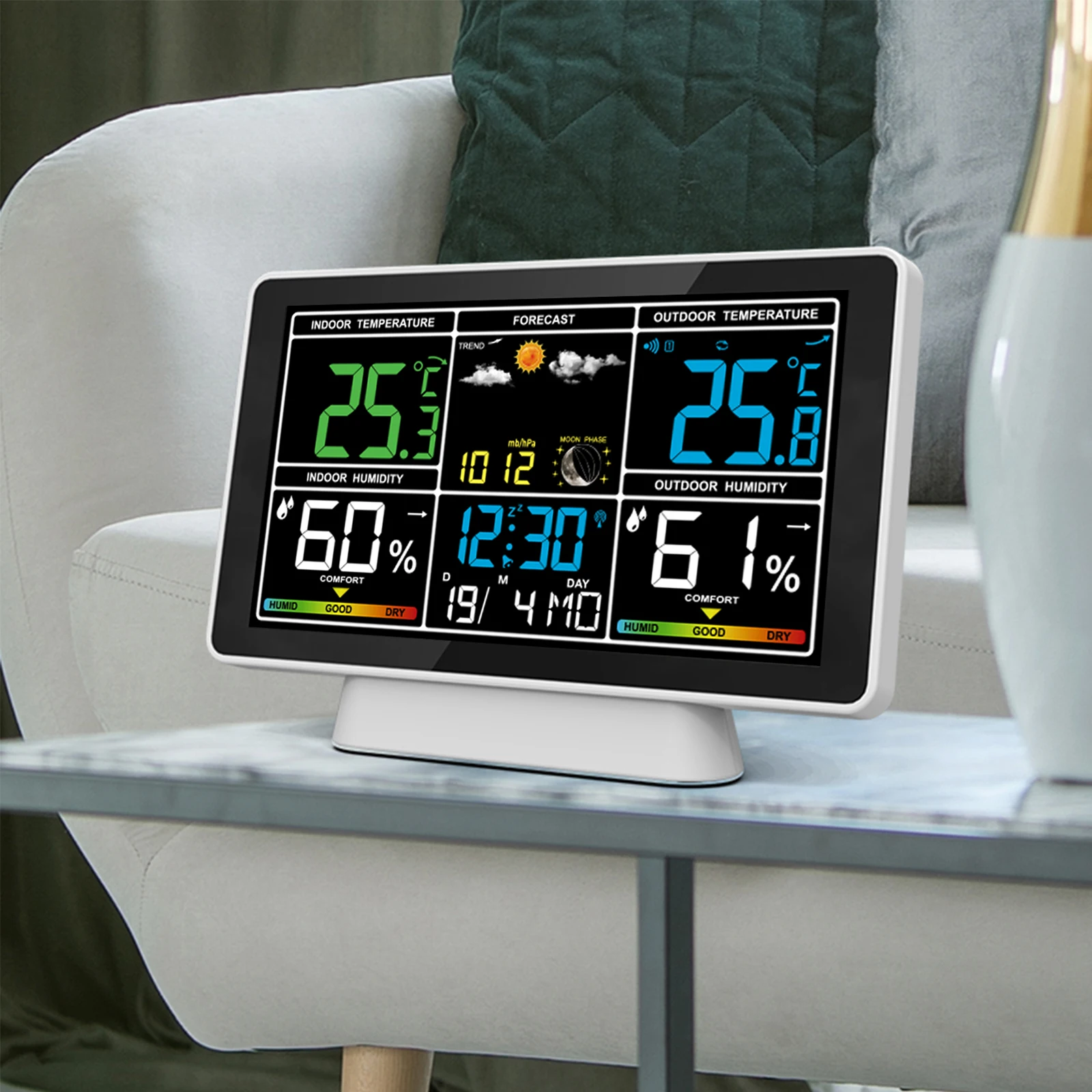 Colorful Digital Display Radio Control Indoor Outdoor Temperature Humidity Forecast Wireless Weather Station