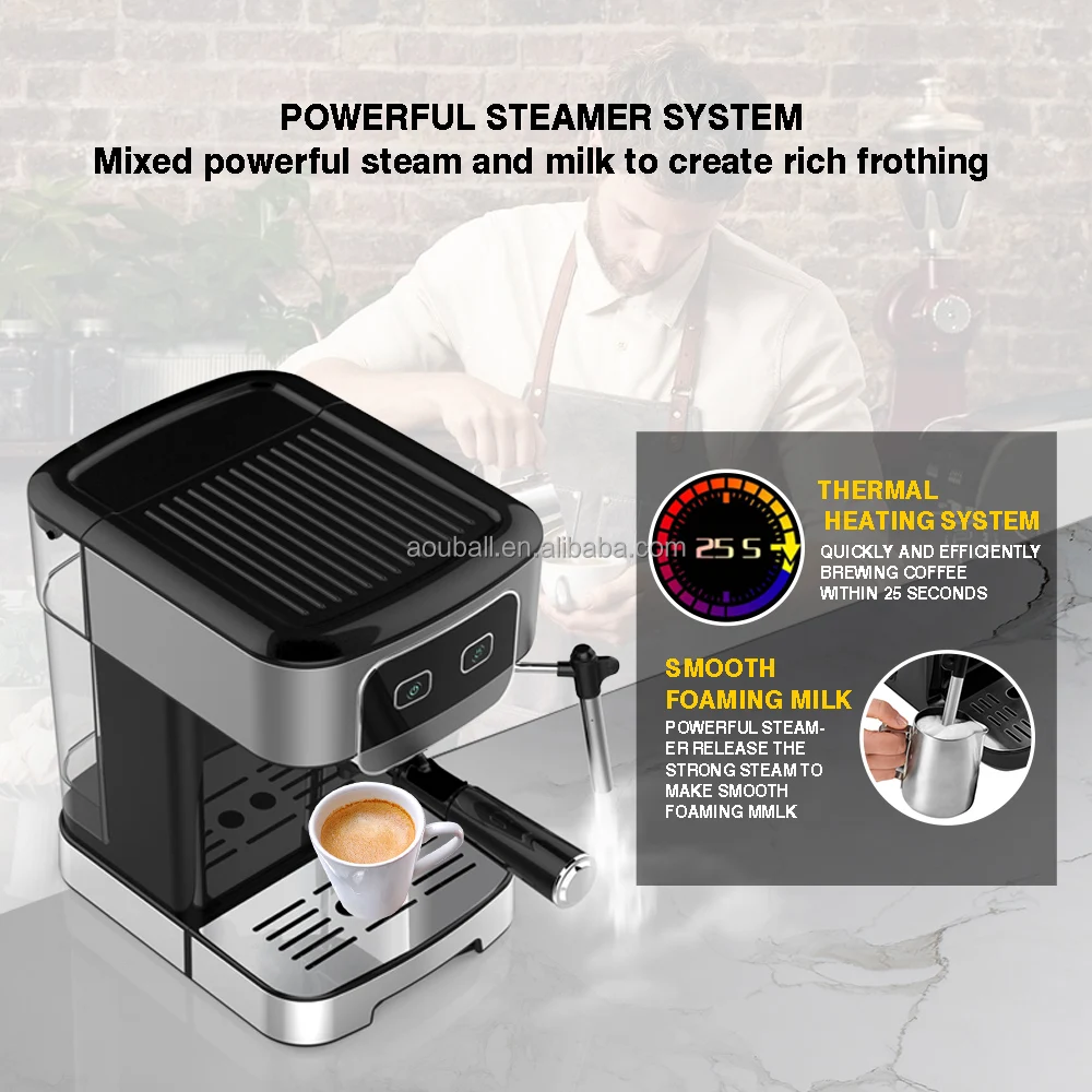 Aouball Programmable Semi-automatic Coffee and Espresso Machine for Fast and Delicious Home and Hotel Use