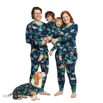 Homewear Couple Dinosaur Printing Matching Family Christmas Pajamas Set Boys Girls Holiday Pjs for Women Men Puppy Sleepwear