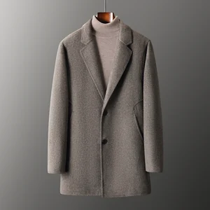 Australasian Men's Plus Size Woolen Overcoat Long-Sleeve Plush Peacoat with Sheep Fur Sheep Wool Coat