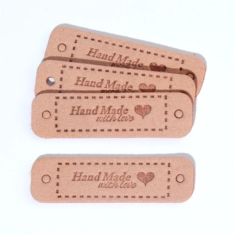 Hand Knitted with love 15 piezas - Prime Texto Estándar Etiquetas cuero redondas para coser hechas a mano Etiqueta Handmade redonda cuero RO01 