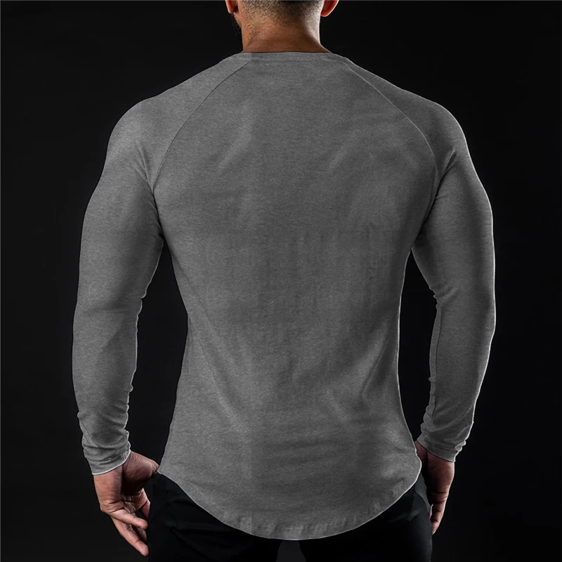 Cotton Elastane Muscle Slim Fit Crewneck Custom Factory Support Wholesale Gym Fitness Clothing Mens Long Sleeve T Shirt