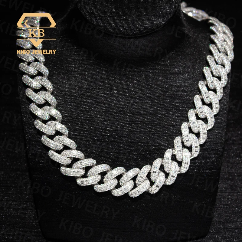 Hip Hop Necklace Rock Jewelry 925 Sterling Silver 20mm Emerald 