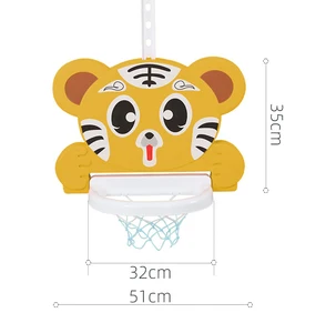 Tiger Model Cartoon Plastic Adjustable Height Hanging Kids Folding Basketball Hoop Stand Sport Toys