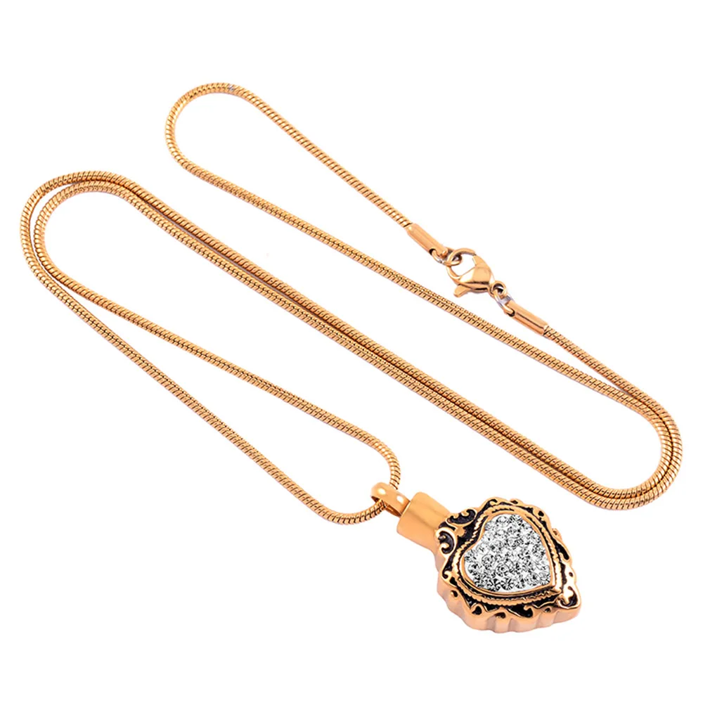 Cremation jewelry stainless steel urn with heart-shaped gemstone urn pendant with filling kit for cremation funeral