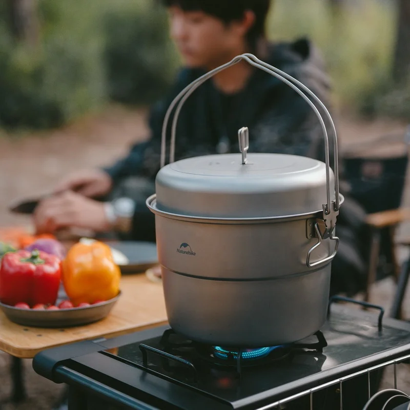 Naturehike Titanium hengegryte Utendørs piknik Superlett grytesett Campingdampkoker kokekar Bestikk