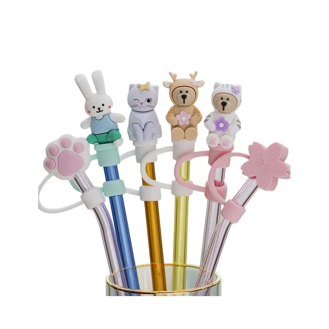 Popular Customized Non Disposable Universal Bottle  Accessories Cute Dustproof Straw Caps