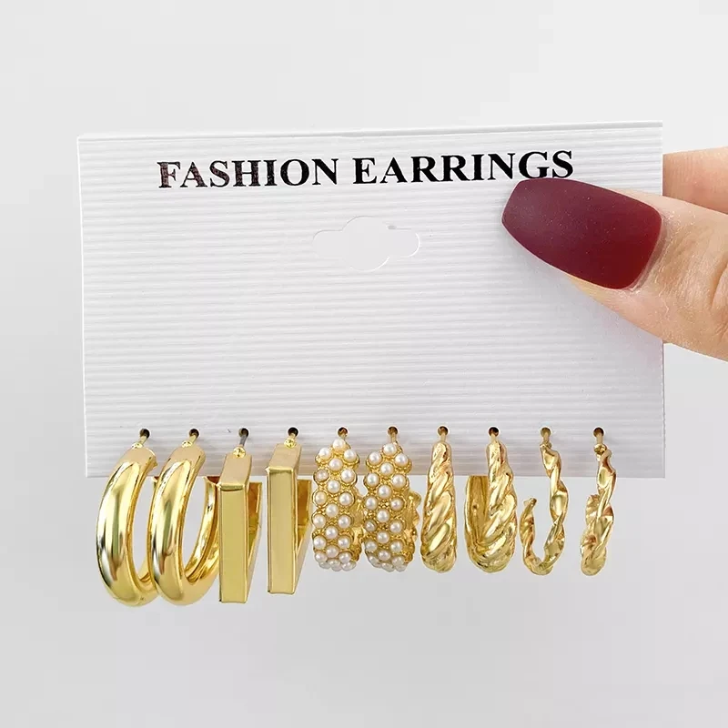 Customize Trendy Gold Metal Earring Women Fashion Geometric Pearl ...