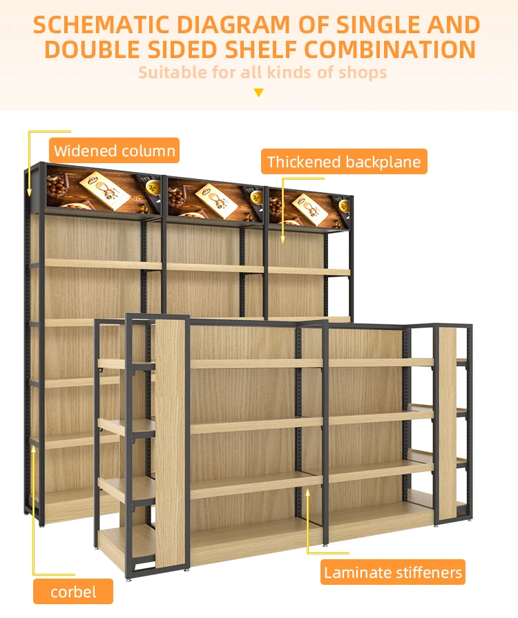 Gondola Shelving Wooden Shelves Grocery Convenience Store Display Racks