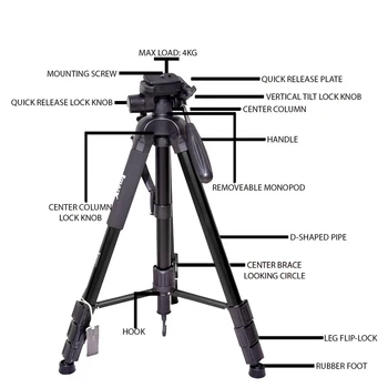 KP2264 360 Degree 3way Head Travel Phone Stand Aluminum Tripod Camera detail image