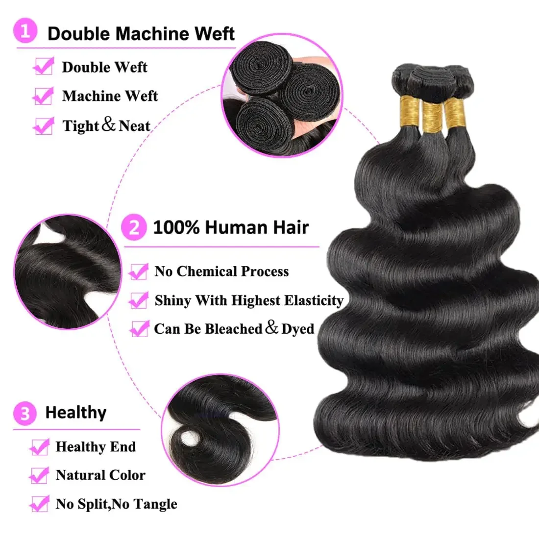 Bundle di capelli umani ondulati Remy Body Wave, bundle di capelli vergini brasiliani non trattati, colore naturale_voghion.com