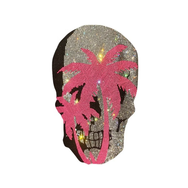 Free sample Fashion Crystal Skull Rhinestone Pattern Sparkle Rhinestone Heat Transfer Designs