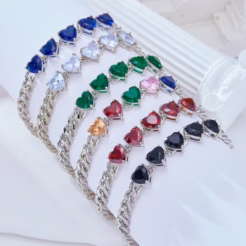 Luxury Jewelry Accessories Women Cubic Zircon Italy Plated Colorful Hypoallergenic Heart Shape Bracelets