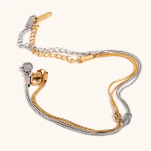 Trendy Stainless Steel Double-layer Couple Bracelet for Women 18K Gold-plated Knot Detailed Fine Snake Chain for Anniversary