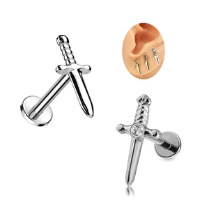 Xinfocus Trendy Design Dagger Earring Studs Labret Helix Cartilage Flat Back Earrings Stainless Steel Fashion Body Jewelry