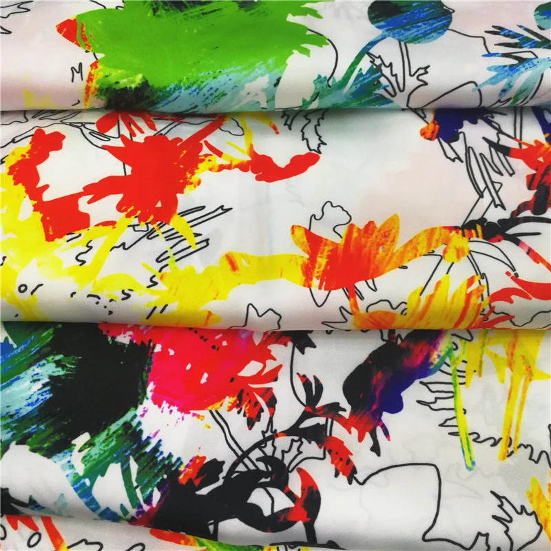 Шелковая сатиновая шифоновая ткань с цифровым принтом для женского платья, шарфа, хиджаба