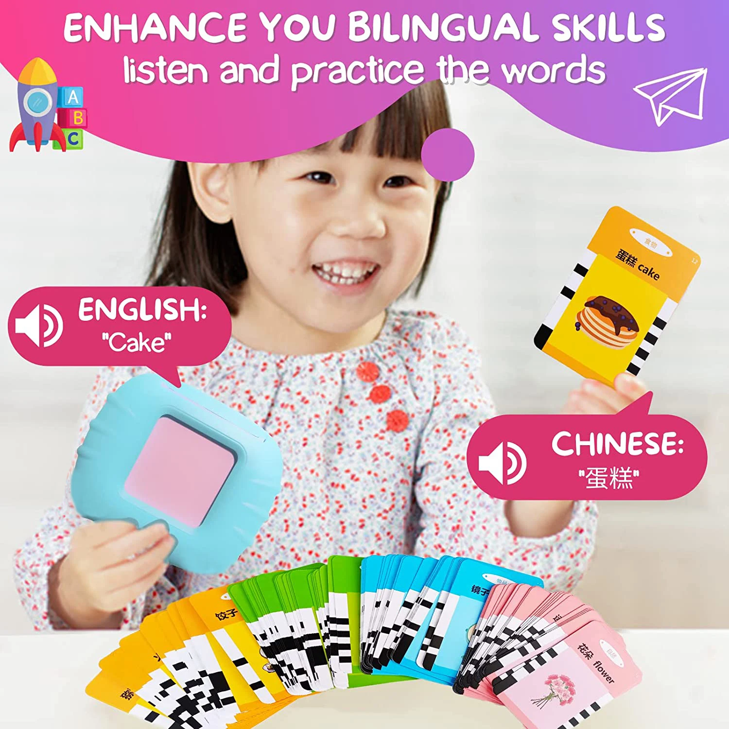 Bilingual Interactive Chinese - English Learning Flashcard for Baby, Kids, Toddler