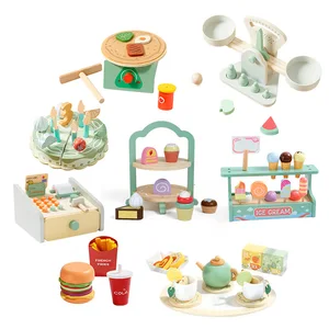 Solid Wood Montessori Kitchen & Food Toys for Girls Home Afternoon Tea Suit Birthday Cake Pancake Toy for Unlimited Play