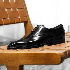 High-End British Men's Business Formal Shoes Small Square Toe Three-Joint Oxford Leather Autumn Breathable Lace-Up Cowhide Solid