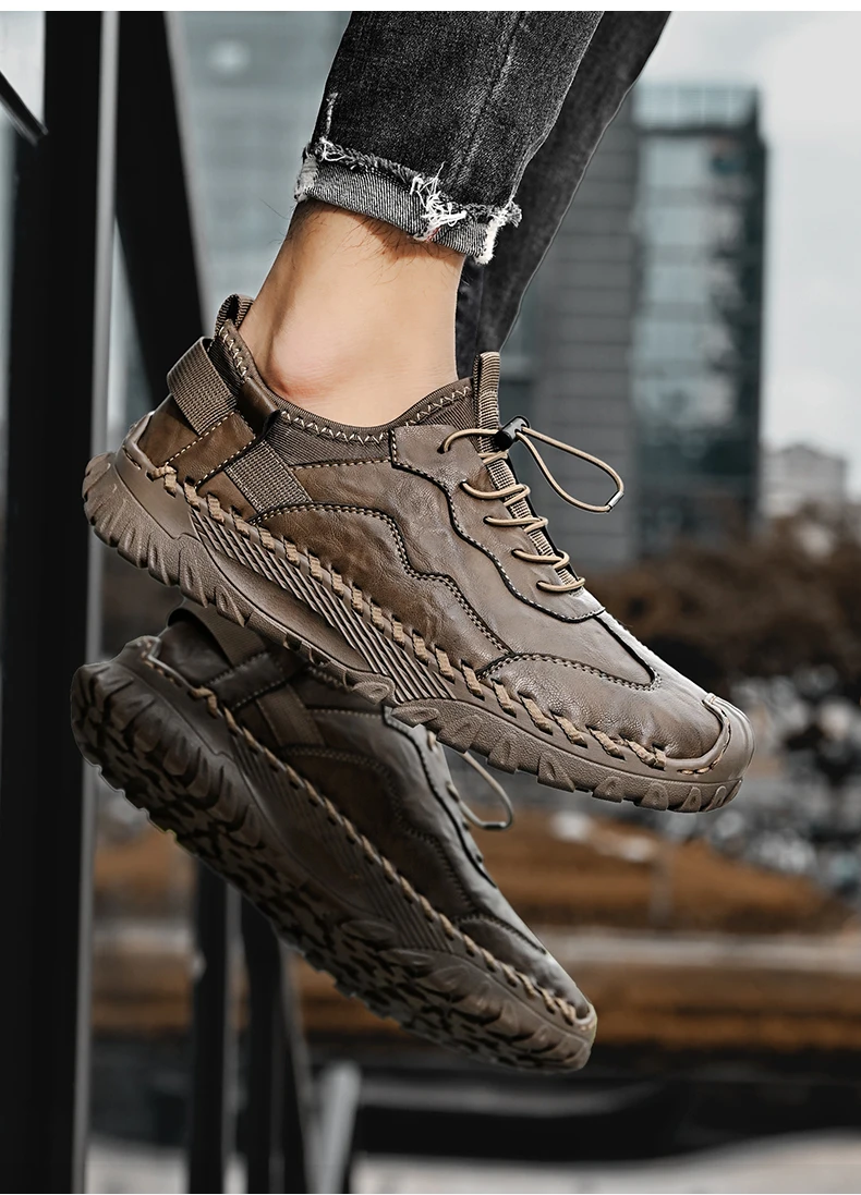 Casual Walking Shoes for Men Genuine Leather Handmade Sewing