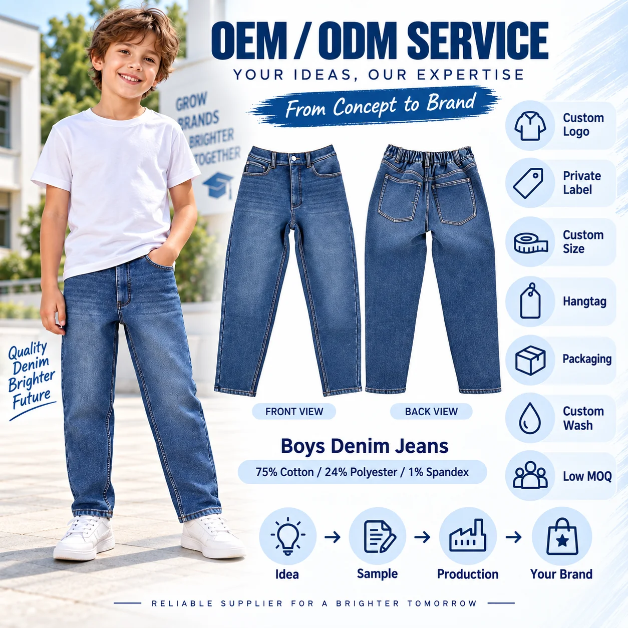 Factory Wholesale Custom Vintage Hip Hop Streetwear Casual Eco-Friendly Light Wash Woven Western Boy's Denim Jeans Straight Boot