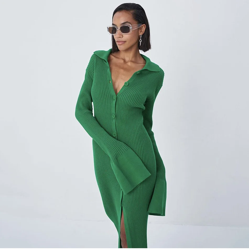 chinese dress ladies Fangetey Womens Long Sleeve Turtleneck Sweater Dresses Knitted Bodycon Midi  Sheath Jumper Dresses Army Green at Amazon Women's Clothing store main image 0