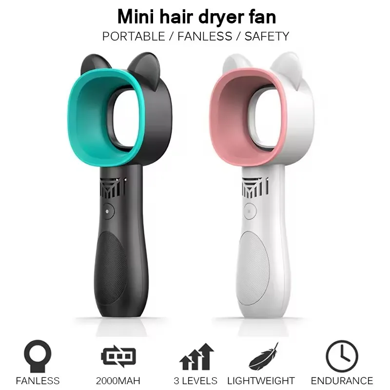 Cute Cat Ear Fan Bladeless Fan Handheld USB Rechargeable Outdoor ...