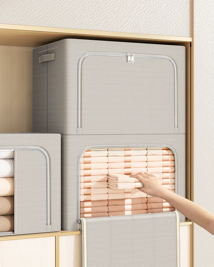 Steel Frame Storage Box Foldable Closet System Organizer Transparent Window Storage Clothes Bins Fabric Toy Storage Box
