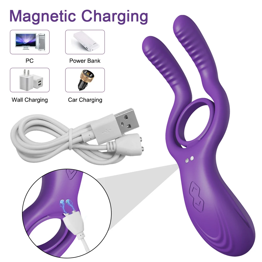 ALWUP Silicone Double Head Vibrating Penis Ring for Men Delay Ejaculation  Erection 12 Vibration Multiple Stimuli Toys for Couple