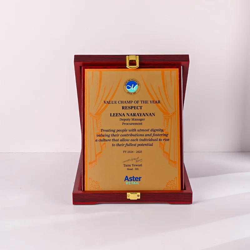 product luxury business customized wooden plaque trophy and awards authorization plate  with protect wooden box-8