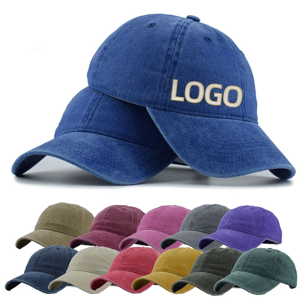 Winter Hats Vintage Wash Baseball Hat Metal Logo Custom Design Cap