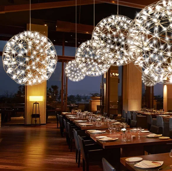Chrome Sparkle Ceiling Lights Chandeliers Firework Mall Hotel Lobby Spark Ball Globe Chandelier Pendant Lamp Stair Pendant Light